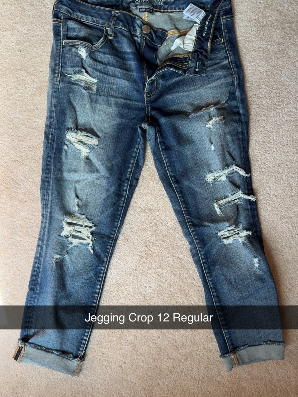 American Eagle Outfitters Distressed Cropped Jeggings - Dark Blue